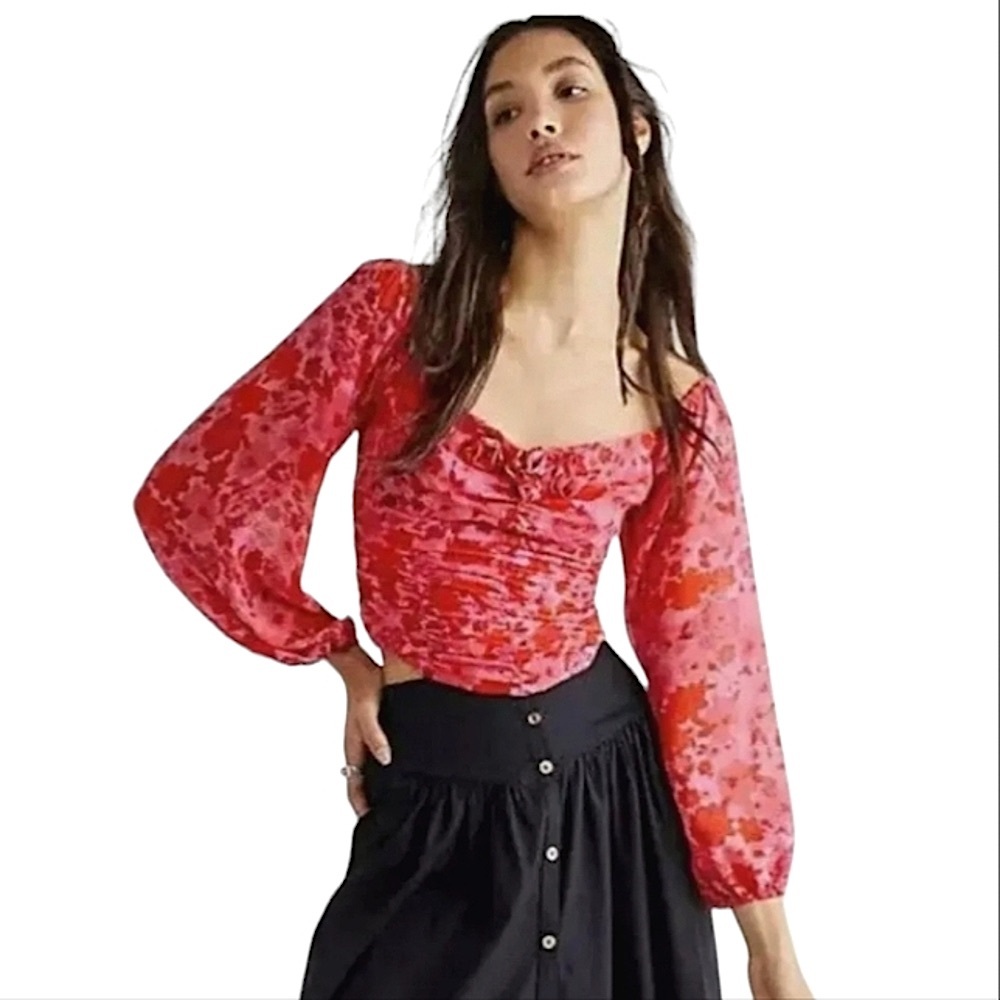 Free People Oh Lala Floral Rosette Top size XS